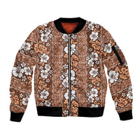Hawaii Vintage Brown Hibiscus Tapa Pattern Sleeve Zip Bomber Jacket LT05 Unisex Brown - Polynesian Pride