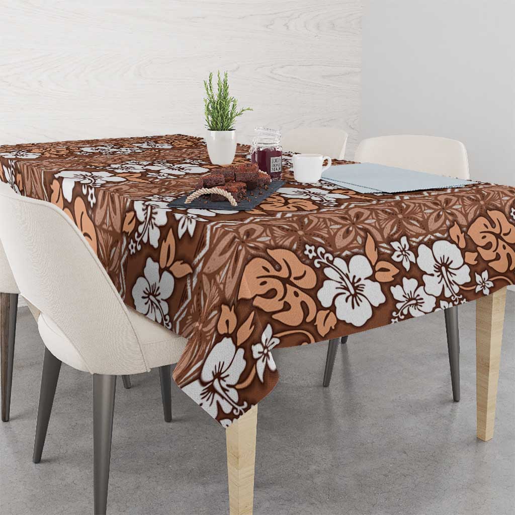 Hawaii Vintage Brown Hibiscus Tapa Pattern Tablecloth