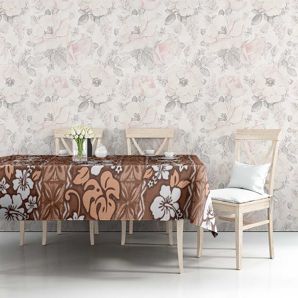 Hawaii Vintage Brown Hibiscus Tapa Pattern Tablecloth