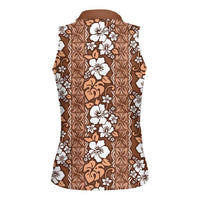 Hawaii Vintage Brown Hibiscus Tapa Pattern Women Sleeveless Polo Shirt