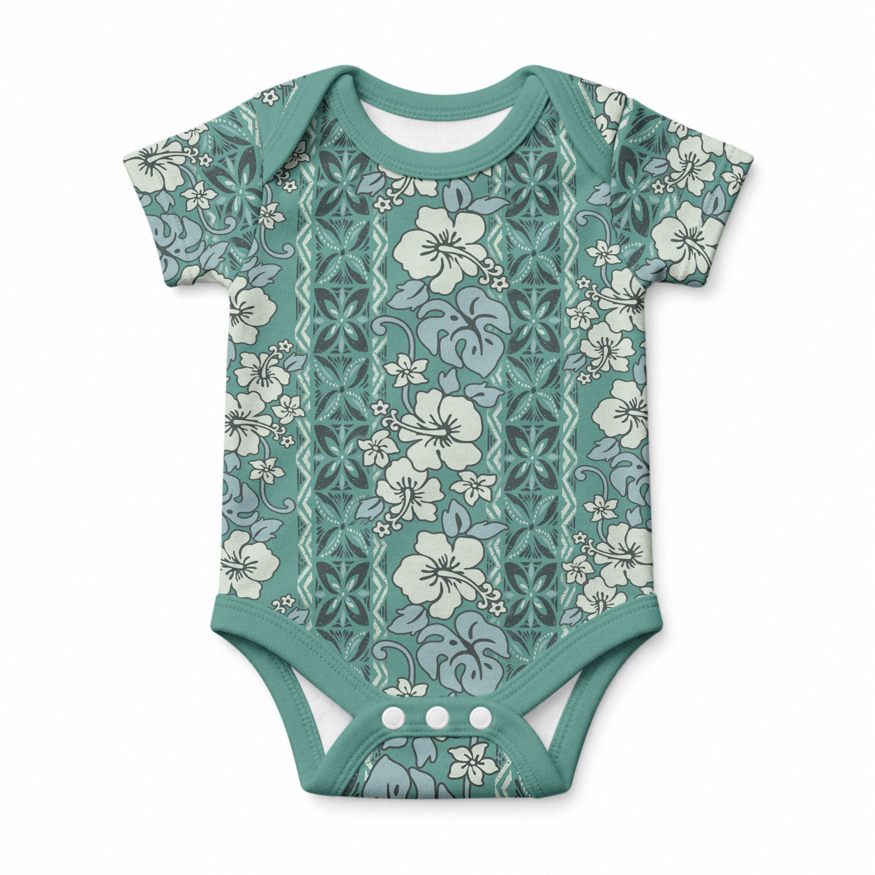 Hawaii Vintage Green Hibiscus Tapa Pattern Baby Onesie LT05 Green - Polynesian Pride