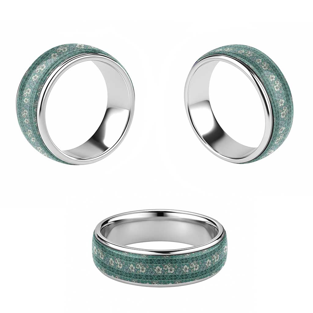Hawaii Vintage Green Hibiscus Tapa Pattern Classic Ring - Polynesian Pride