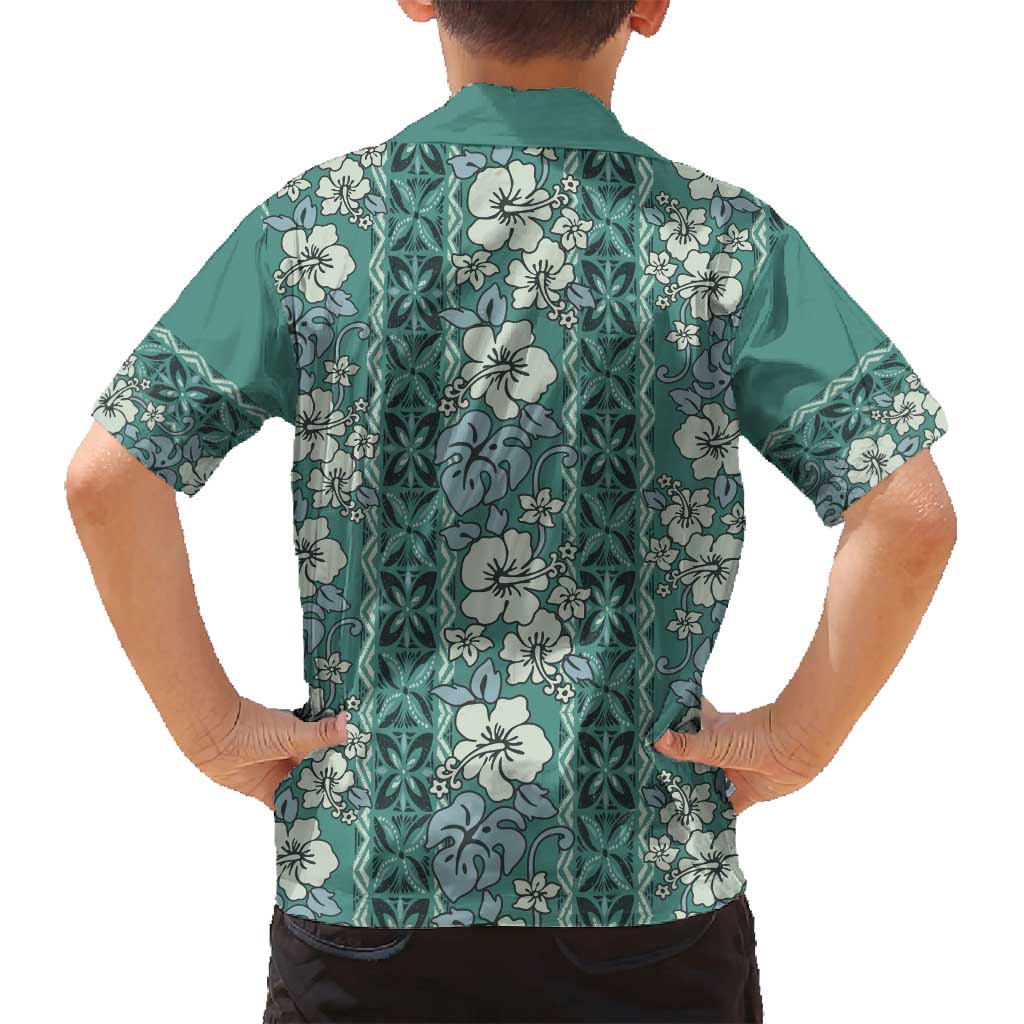 Hawaii Vintage Green Hibiscus Tapa Pattern Family Matching Long Sleeve Bodycon Dress and Hawaiian Shirt LT05 - Polynesian Pride