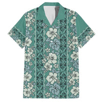 Hawaii Vintage Green Hibiscus Tapa Pattern Family Matching Long Sleeve Bodycon Dress and Hawaiian Shirt LT05 Dad's Shirt - Short Sleeve Green - Polynesian Pride