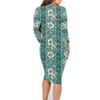 Hawaii Vintage Green Hibiscus Tapa Pattern Family Matching Long Sleeve Bodycon Dress and Hawaiian Shirt LT05 - Polynesian Pride