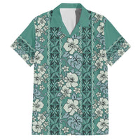 Hawaii Vintage Green Hibiscus Tapa Pattern Family Matching Off The Shoulder Long Sleeve Dress and Hawaiian Shirt LT05 Dad's Shirt - Short Sleeve Green - Polynesian Pride