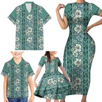 Hawaii Vintage Green Hibiscus Tapa Pattern Family Matching Short Sleeve Bodycon Dress and Hawaiian Shirt LT05 - Polynesian Pride