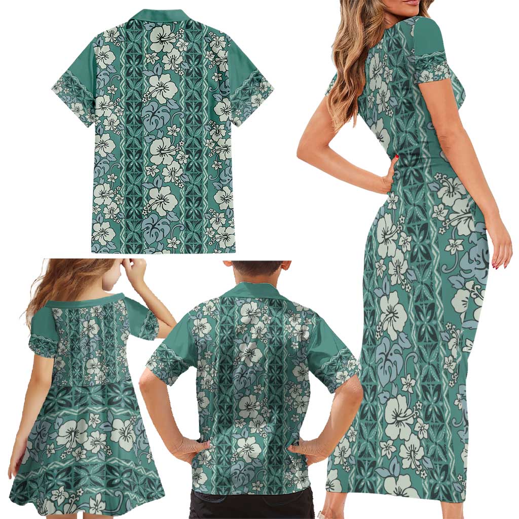 Hawaii Vintage Green Hibiscus Tapa Pattern Family Matching Short Sleeve Bodycon Dress and Hawaiian Shirt LT05 - Polynesian Pride