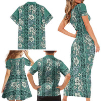 Hawaii Vintage Green Hibiscus Tapa Pattern Family Matching Short Sleeve Bodycon Dress and Hawaiian Shirt LT05 - Polynesian Pride