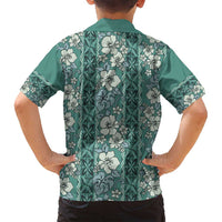Hawaii Vintage Green Hibiscus Tapa Pattern Family Matching Tank Maxi Dress and Hawaiian Shirt