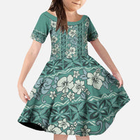 Hawaii Vintage Green Hibiscus Tapa Pattern Family Matching Tank Maxi Dress and Hawaiian Shirt