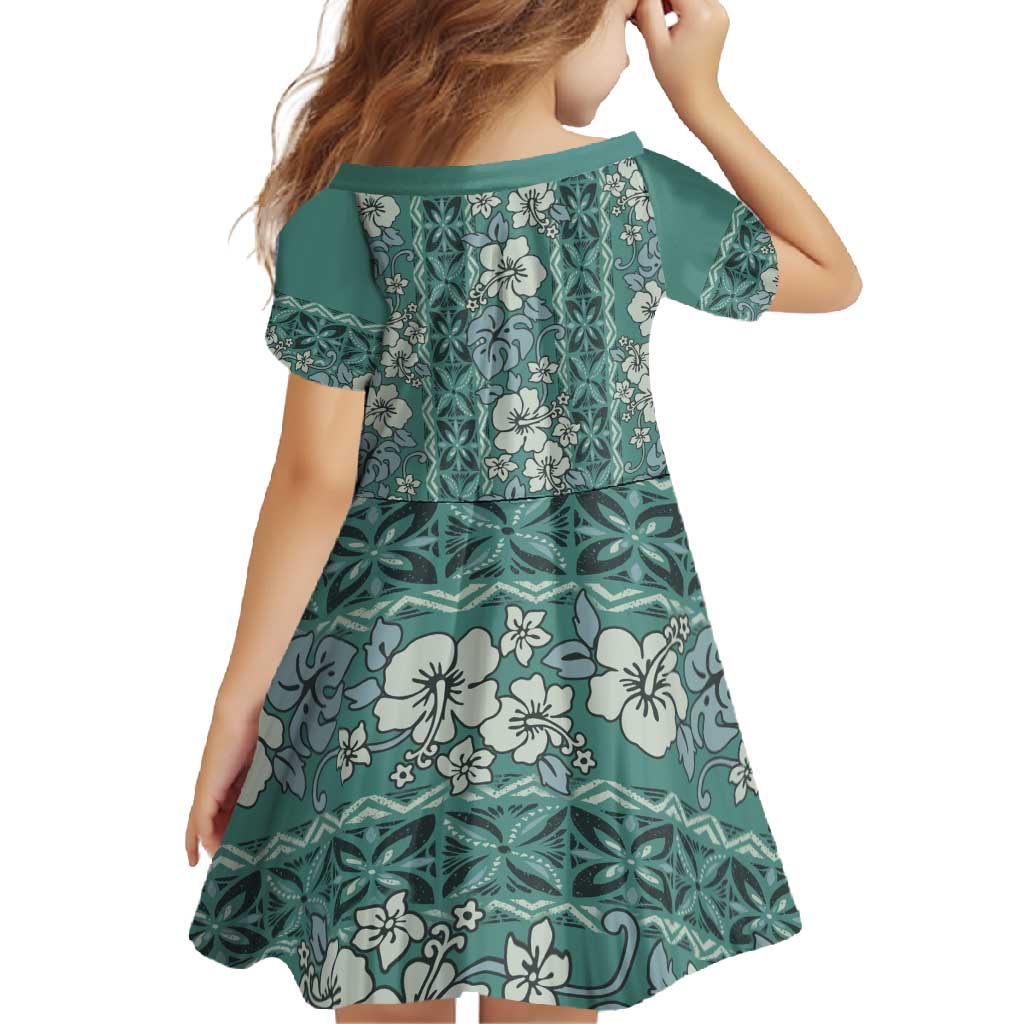 Hawaii Vintage Green Hibiscus Tapa Pattern Family Matching Tank Maxi Dress and Hawaiian Shirt