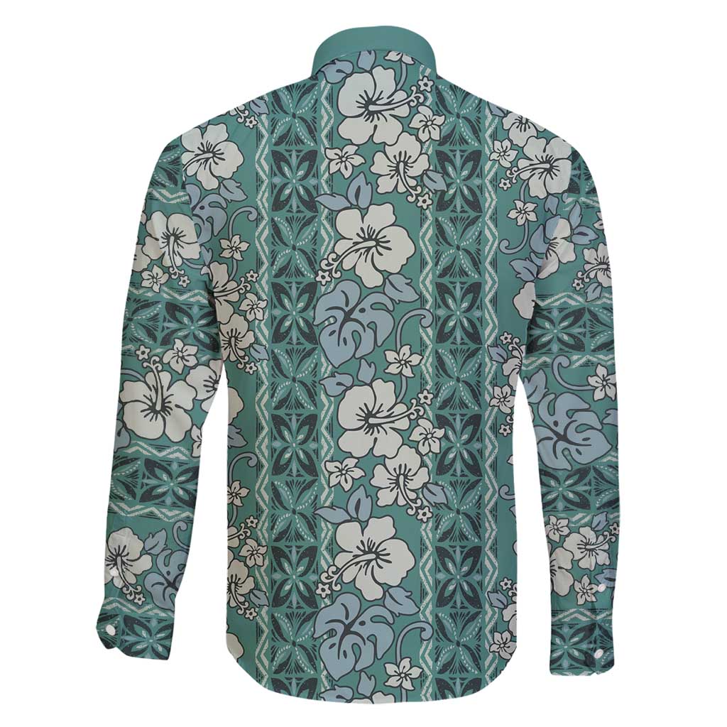 Hawaii Vintage Green Hibiscus Tapa Pattern Family Matching Tank Maxi Dress and Hawaiian Shirt