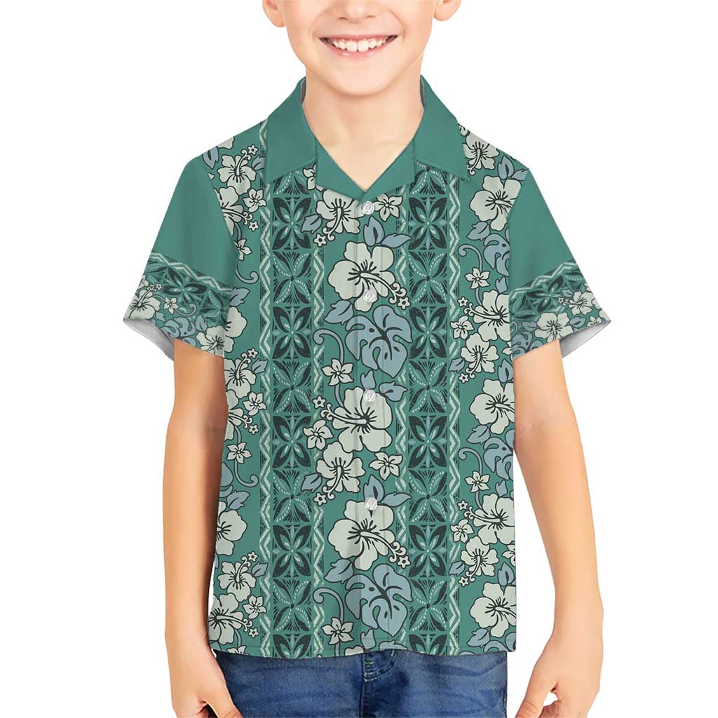 Hawaii Vintage Green Hibiscus Tapa Pattern Hawaiian Shirt