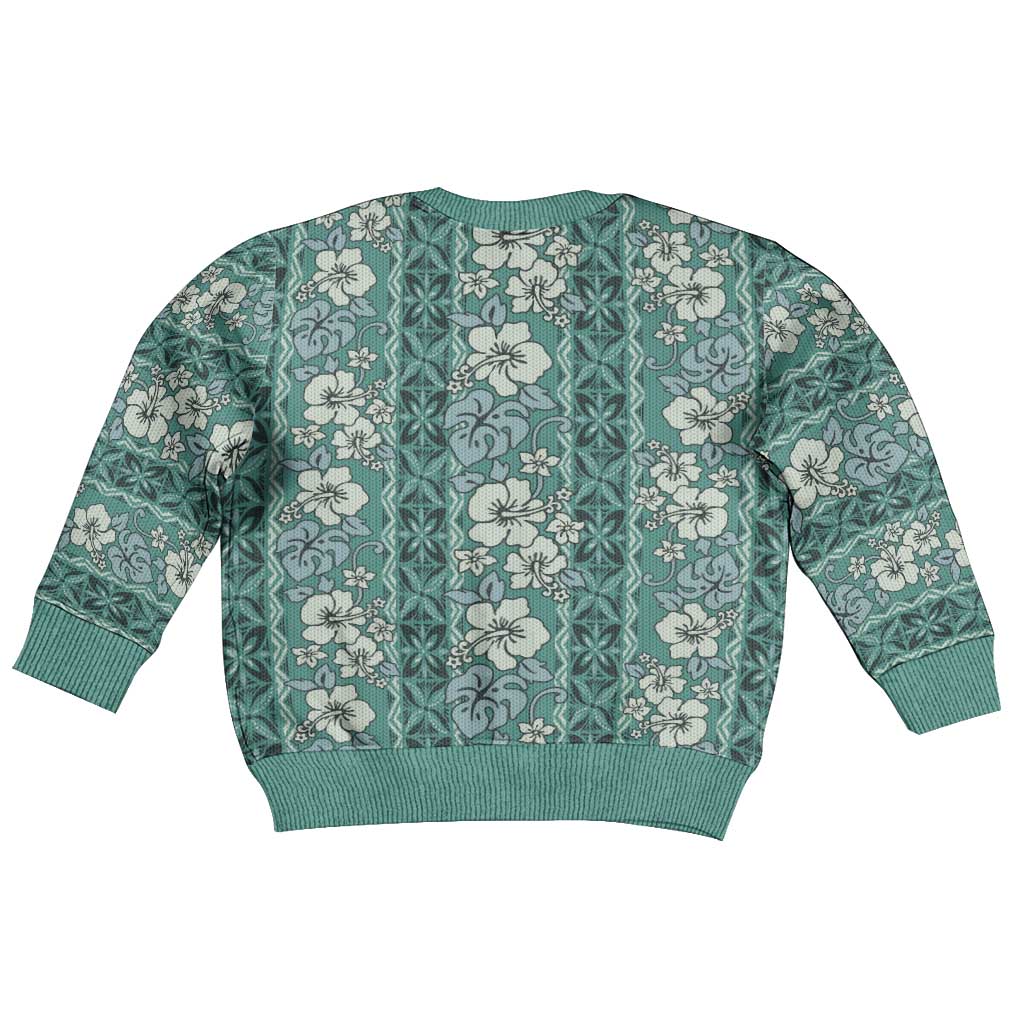 Hawaii Vintage Green Hibiscus Tapa Pattern Kid Ugly Christmas Sweater