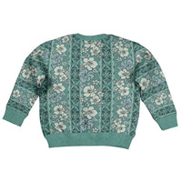 Hawaii Vintage Green Hibiscus Tapa Pattern Kid Ugly Christmas Sweater