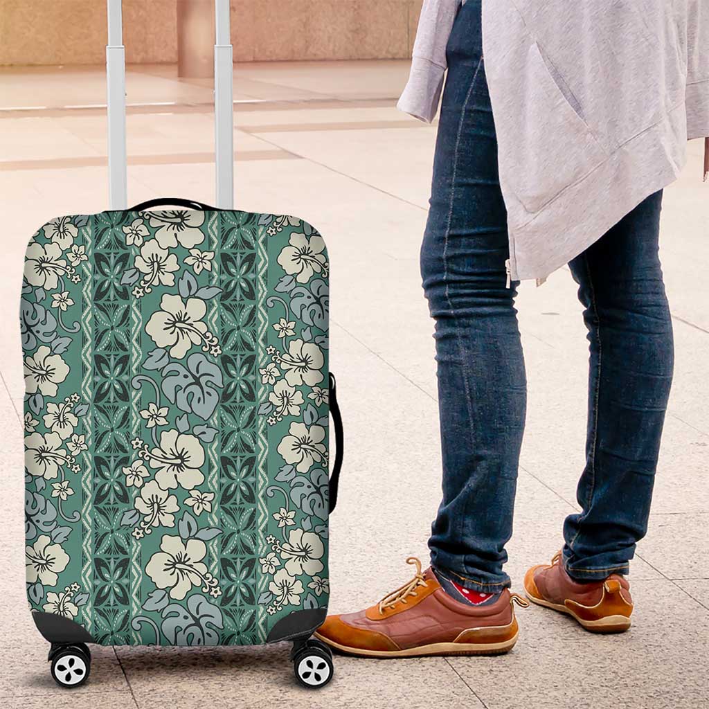 Hawaii Vintage Green Hibiscus Tapa Pattern Luggage Cover LT05 Green - Polynesian Pride