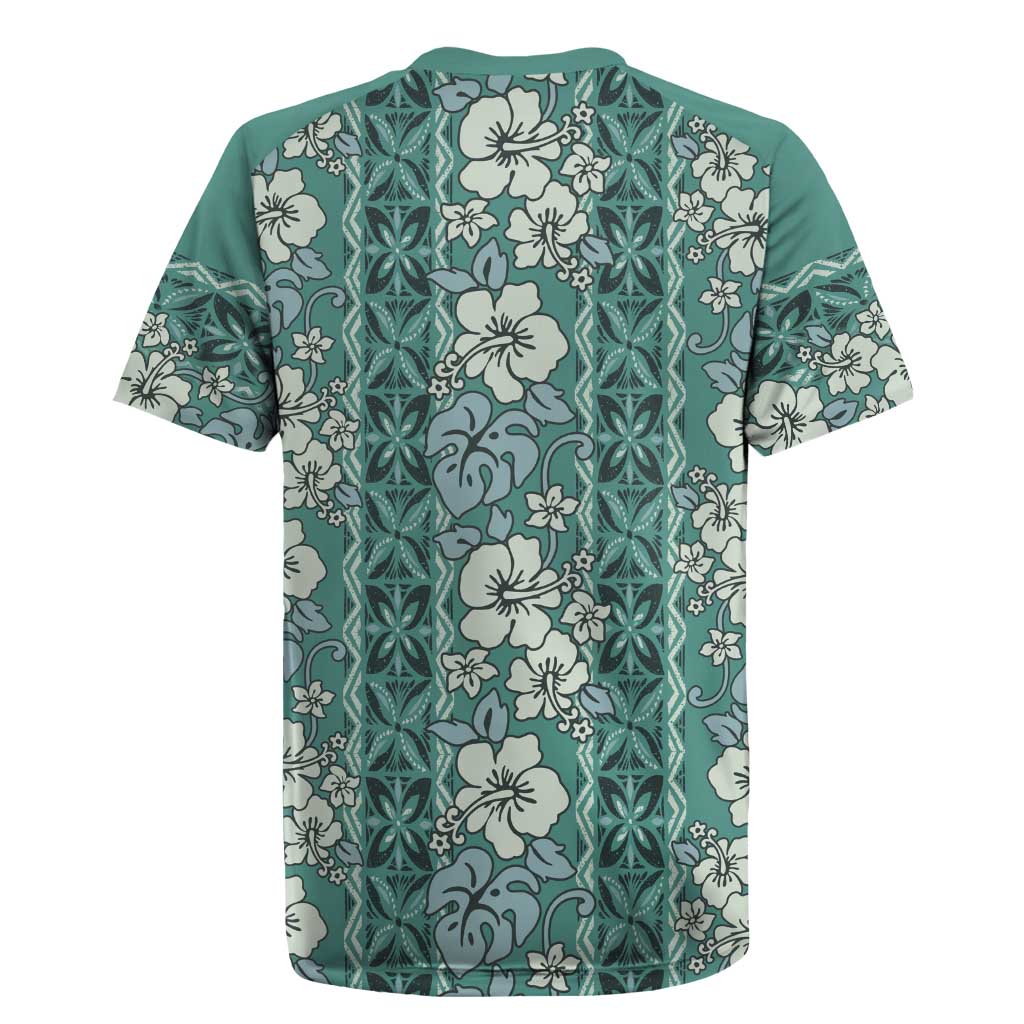 Hawaii Vintage Green Hibiscus Tapa Pattern Rugby Jersey LT05 - Polynesian Pride