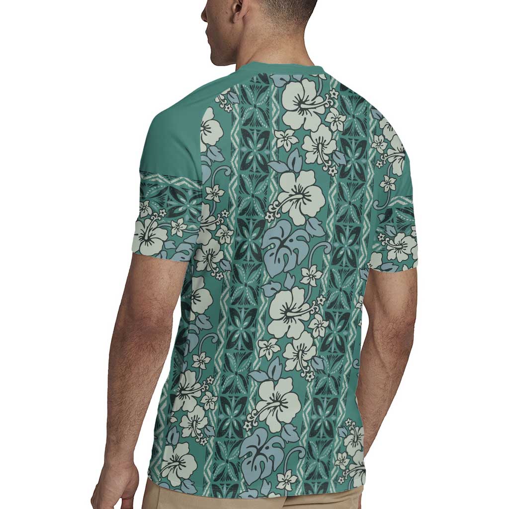 Hawaii Vintage Green Hibiscus Tapa Pattern Rugby Jersey LT05 - Polynesian Pride