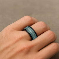 Hawaii Vintage Green Hibiscus Tapa Pattern Spinner Ring - Polynesian Pride