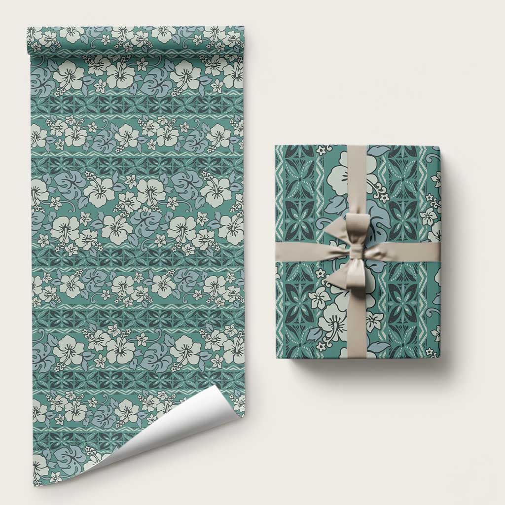 Hawaii Vintage Green Hibiscus Tapa Pattern Wrapping Paper - Polynesian Pride