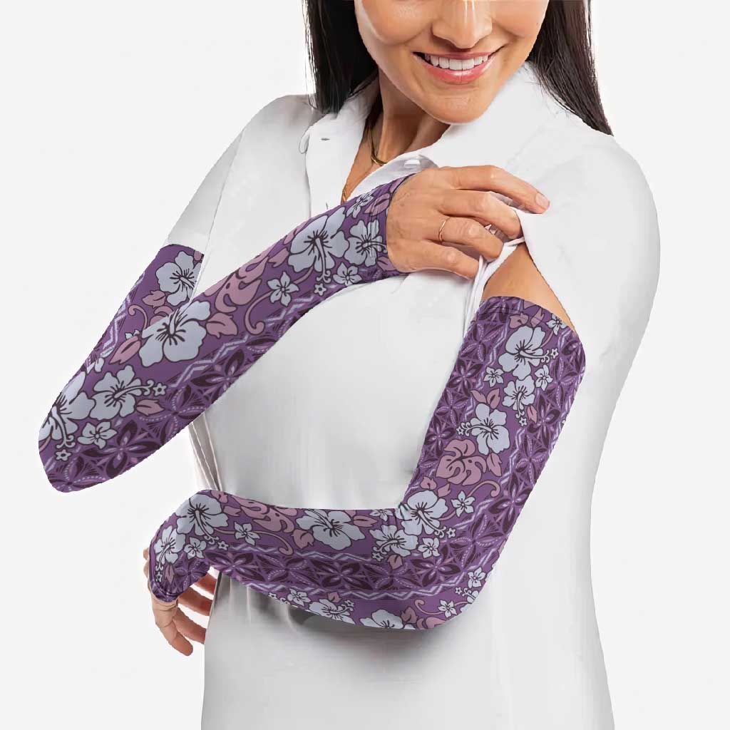 Hawaii Vintage Violet Hibiscus Tapa Pattern Arm Sleeves - Polynesian Pride