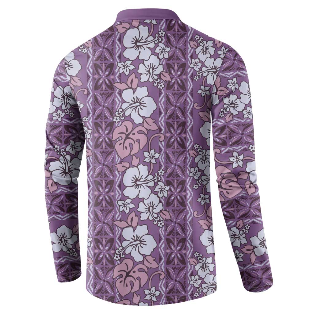 Hawaii Vintage Violet Hibiscus Tapa Pattern Button Sweatshirt