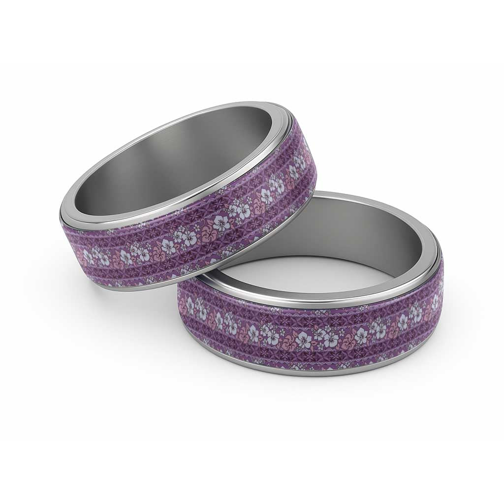 Hawaii Vintage Violet Hibiscus Tapa Pattern Classic Ring - Polynesian Pride