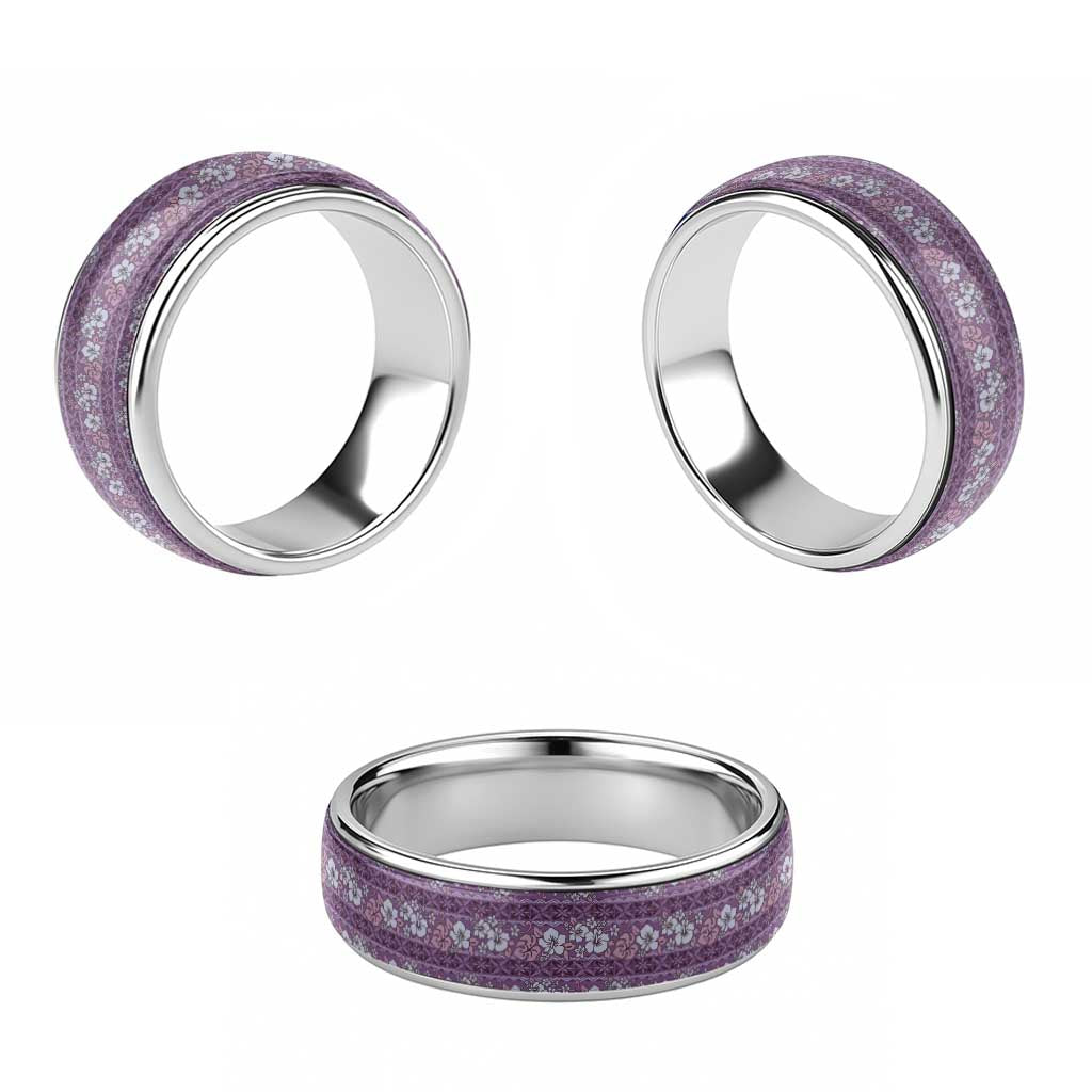 Hawaii Vintage Violet Hibiscus Tapa Pattern Classic Ring - Polynesian Pride