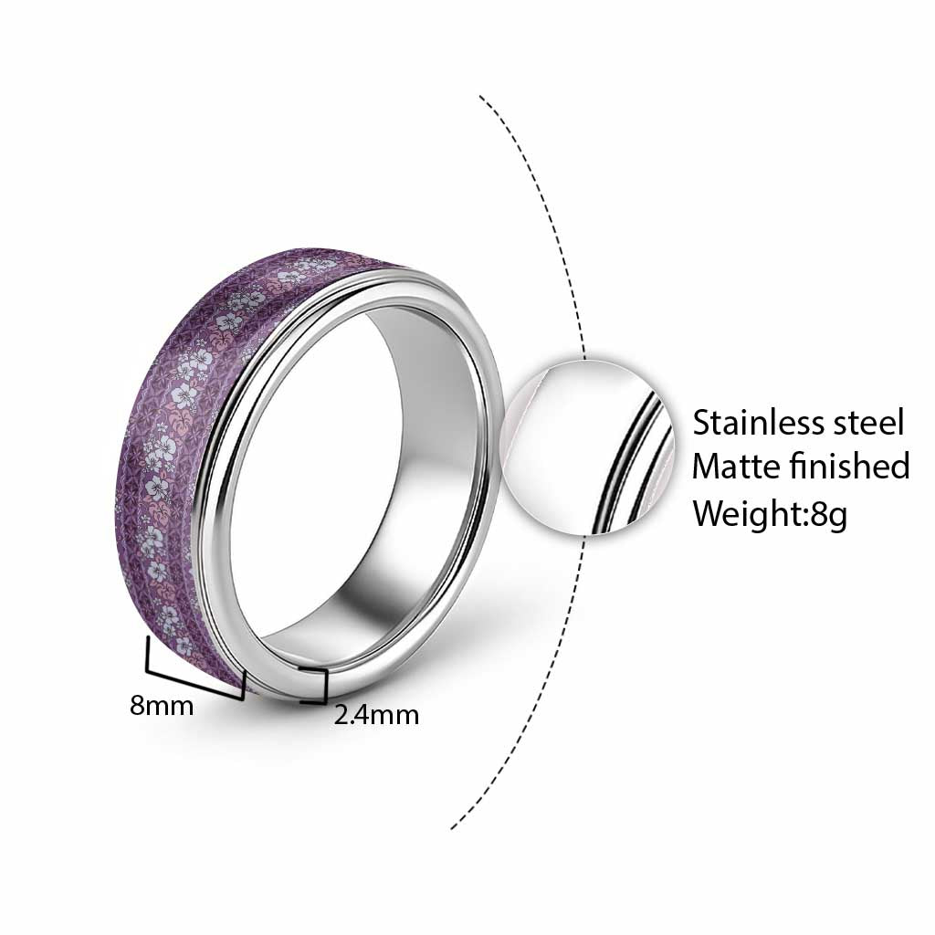 Hawaii Vintage Violet Hibiscus Tapa Pattern Classic Ring - Polynesian Pride