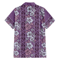 Hawaii Vintage Violet Hibiscus Tapa Pattern Family Matching Long Sleeve Bodycon Dress and Hawaiian Shirt