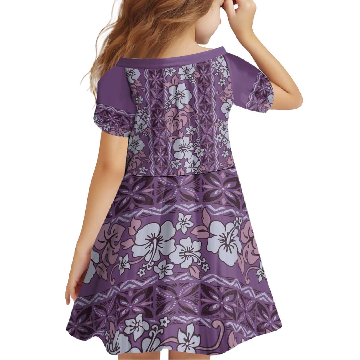Hawaii Vintage Violet Hibiscus Tapa Pattern Family Matching Off The Shoulder Long Sleeve Dress and Hawaiian Shirt LT05 - Polynesian Pride