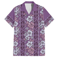Hawaii Vintage Violet Hibiscus Tapa Pattern Family Matching Off The Shoulder Long Sleeve Dress and Hawaiian Shirt LT05 Dad's Shirt - Short Sleeve Violet - Polynesian Pride