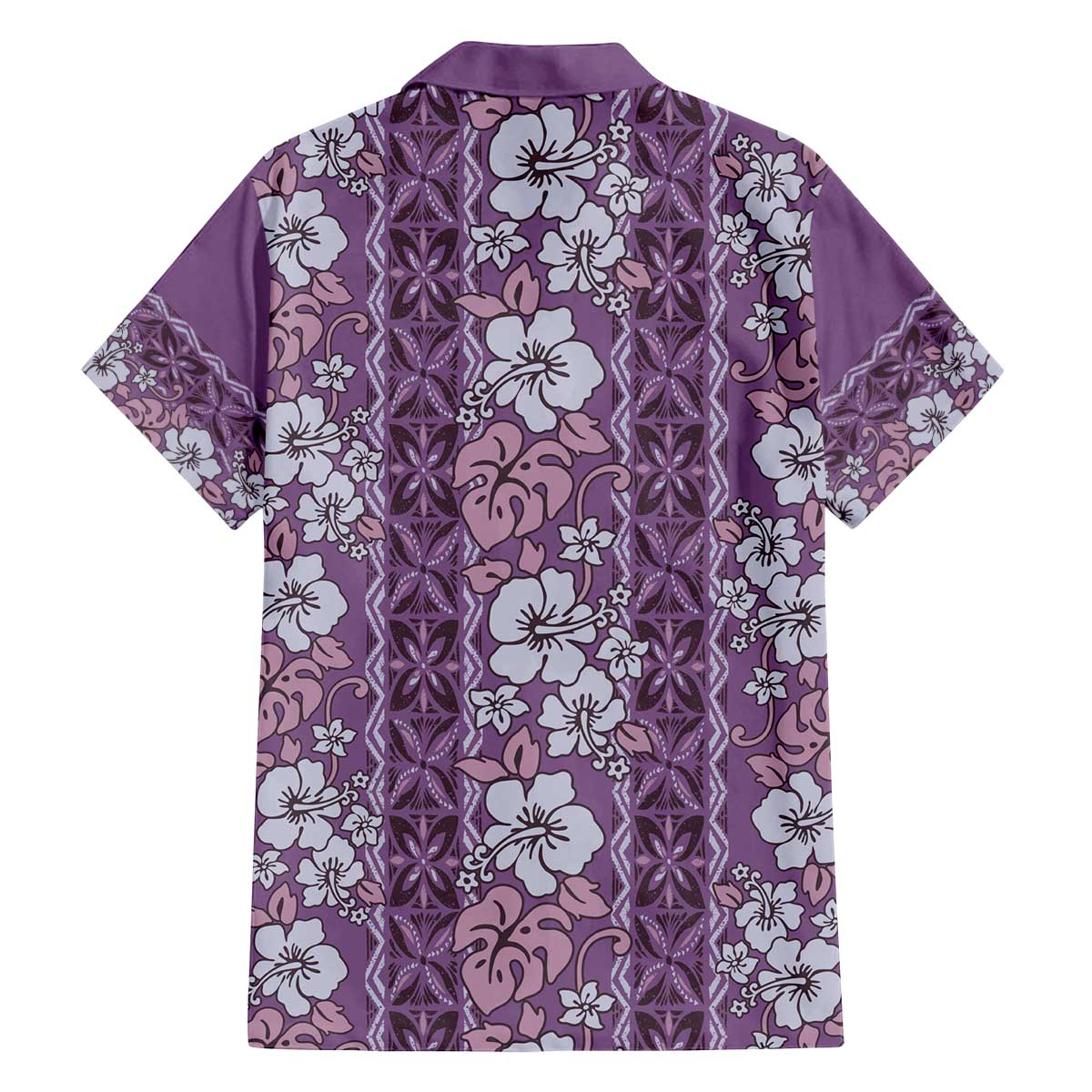 Hawaii Vintage Violet Hibiscus Tapa Pattern Family Matching Off The Shoulder Long Sleeve Dress and Hawaiian Shirt LT05 - Polynesian Pride