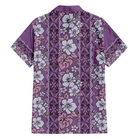Hawaii Vintage Violet Hibiscus Tapa Pattern Family Matching Off The Shoulder Long Sleeve Dress and Hawaiian Shirt LT05 - Polynesian Pride
