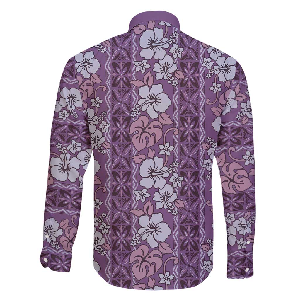 Hawaii Vintage Violet Hibiscus Tapa Pattern Family Matching Summer Maxi Dress and Hawaiian Shirt