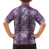 Hawaii Vintage Violet Hibiscus Tapa Pattern Family Matching Tank Maxi Dress and Hawaiian Shirt