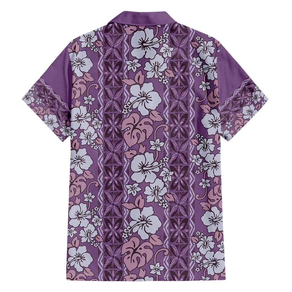 Hawaii Vintage Violet Hibiscus Tapa Pattern Family Matching Tank Maxi Dress and Hawaiian Shirt