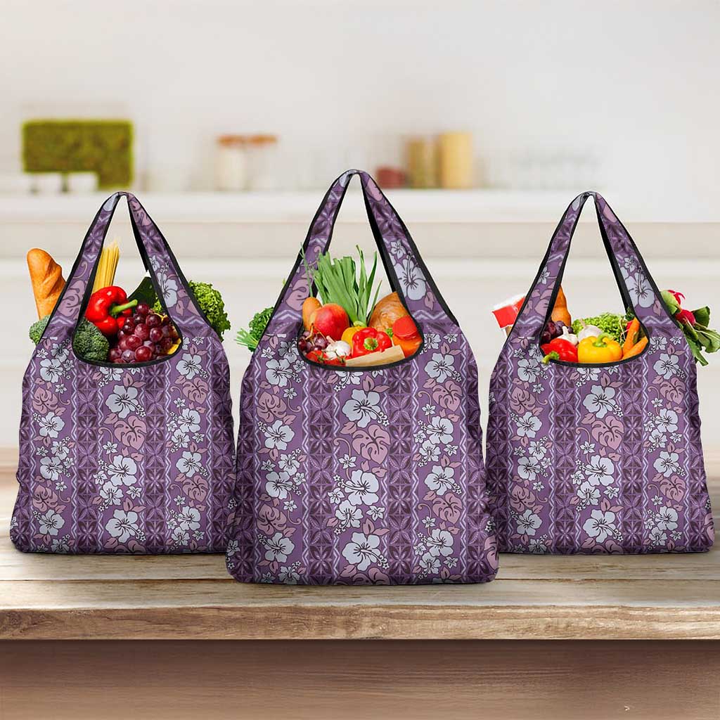 Hawaii Vintage Violet Hibiscus Tapa Pattern Grocery Bag