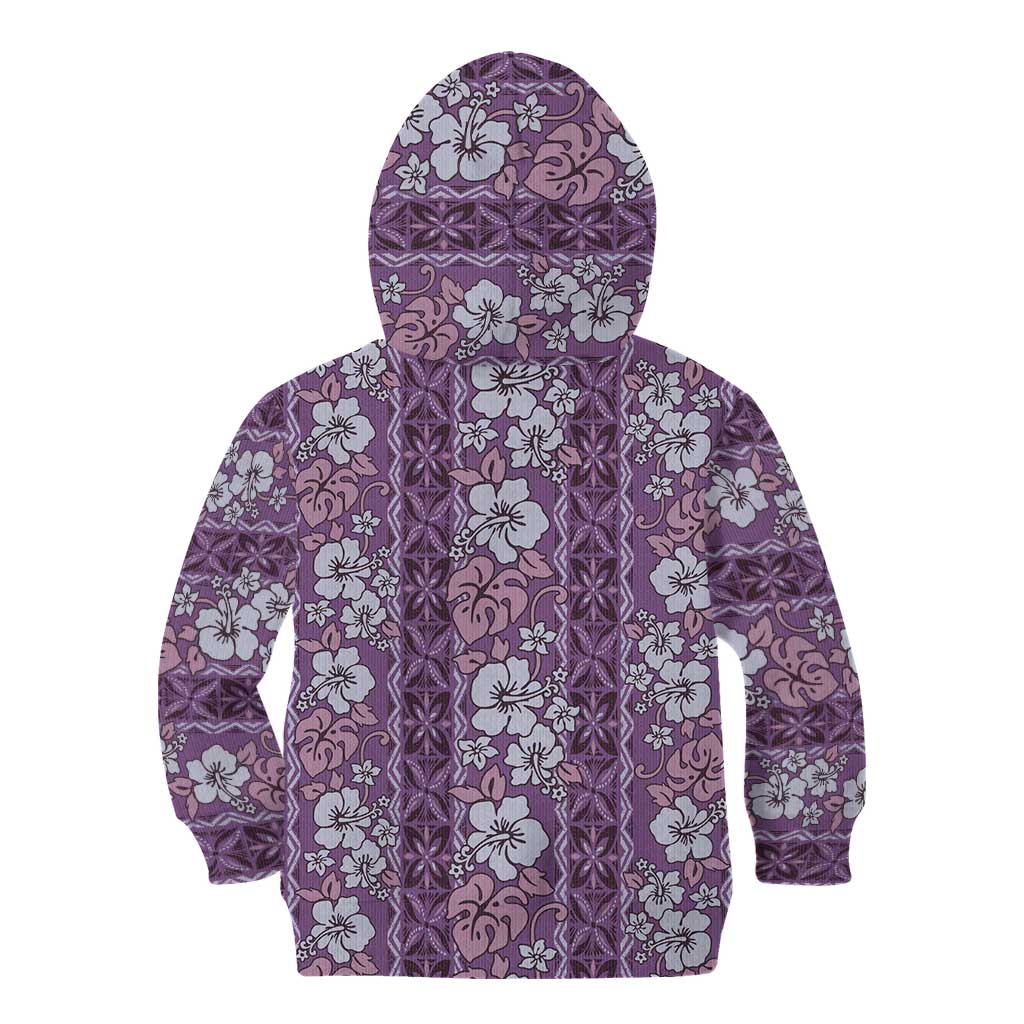 Hawaii Vintage Violet Hibiscus Tapa Pattern Kid Hoodie