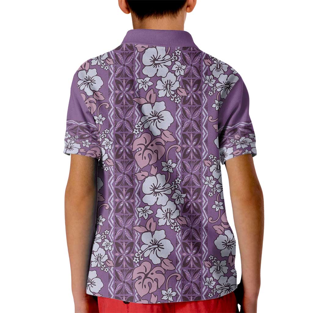 Hawaii Vintage Violet Hibiscus Tapa Pattern Kid Polo Shirt