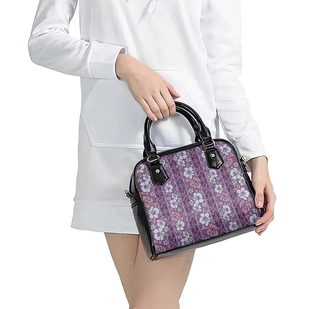 Hawaii Vintage Violet Hibiscus Tapa Pattern Shoulder Handbag