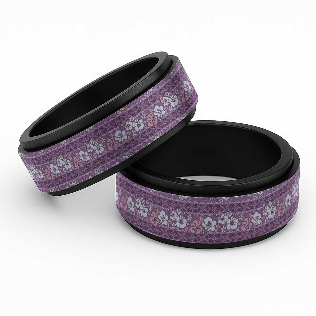 Hawaii Vintage Violet Hibiscus Tapa Pattern Spinner Ring - Polynesian Pride