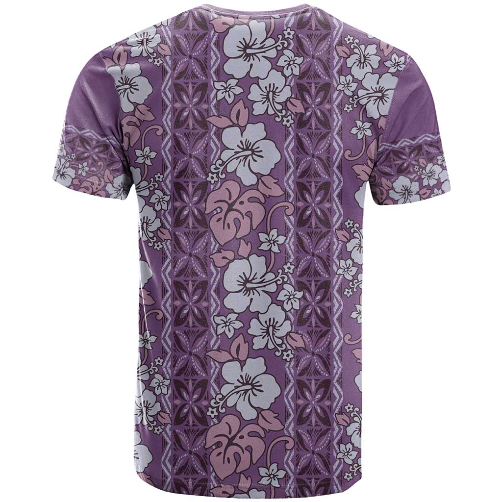 Hawaii Vintage Violet Hibiscus Tapa Pattern T Shirt