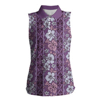 Hawaii Vintage Violet Hibiscus Tapa Pattern Women Sleeveless Polo Shirt