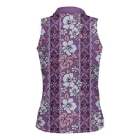 Hawaii Vintage Violet Hibiscus Tapa Pattern Women Sleeveless Polo Shirt