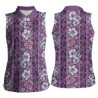 Hawaii Vintage Violet Hibiscus Tapa Pattern Women Sleeveless Polo Shirt