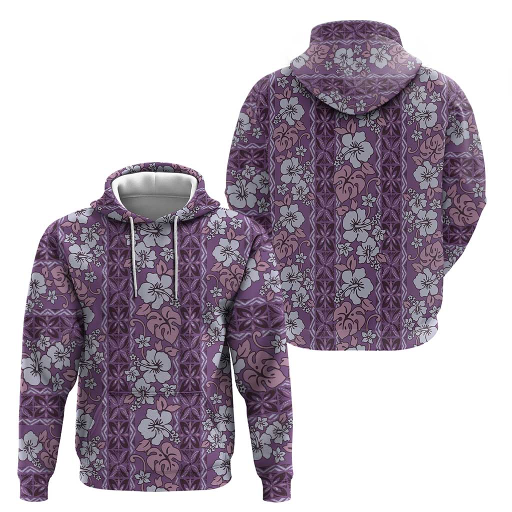 Hawaii Vintage Violet Hibiscus Tapa Pattern Zip Hoodie