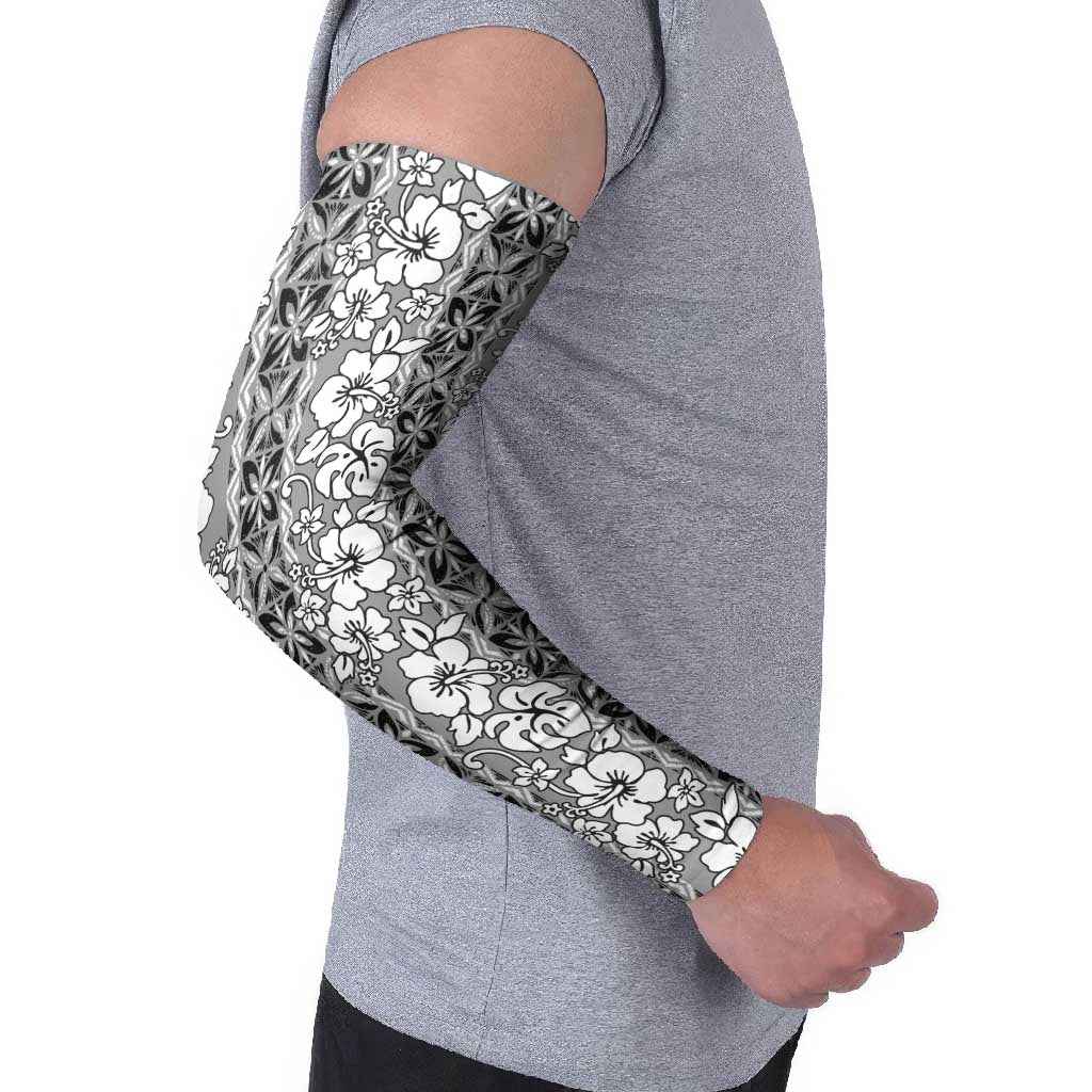 Hawaii Vintage Gray Hibiscus Tapa Pattern Arm Sleeves LT05 - Polynesian Pride