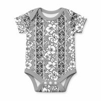 Hawaii Vintage Gray Hibiscus Tapa Pattern Baby Onesie LT05 Gray - Polynesian Pride